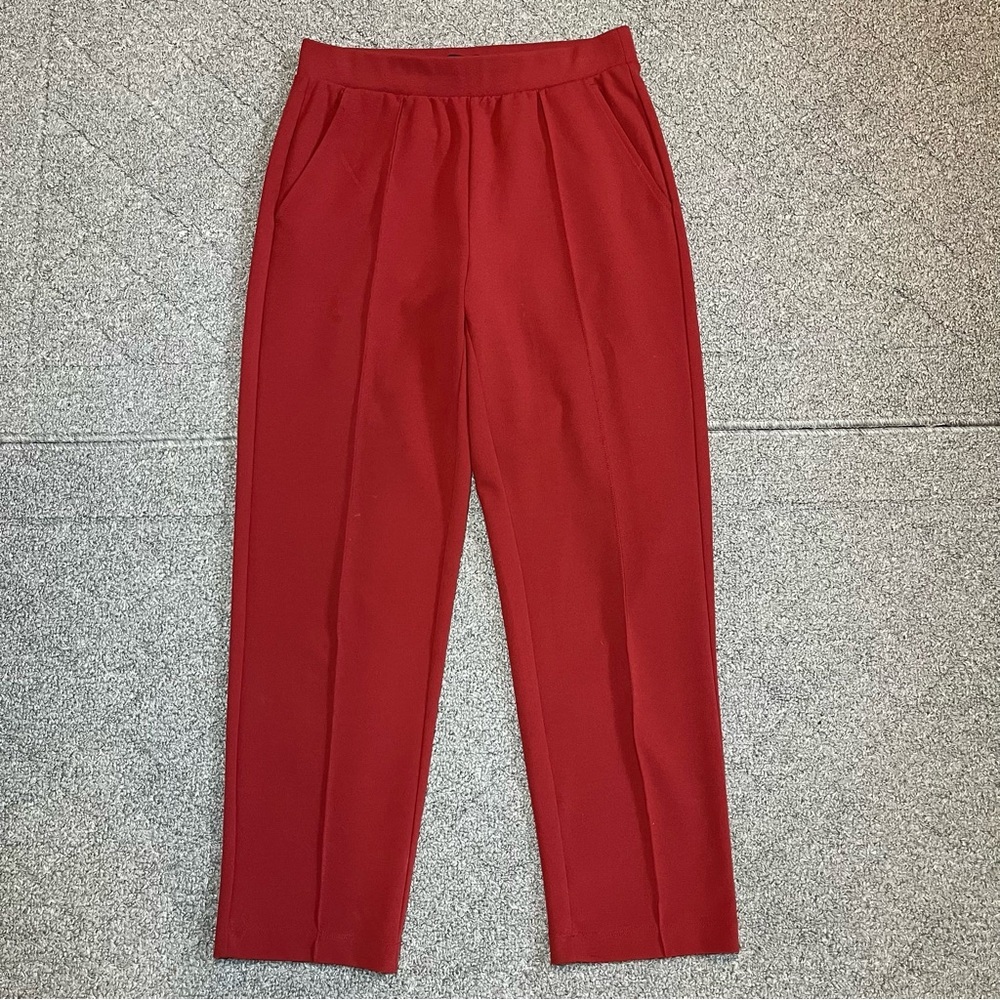 Loft Pleated Pull On Pants Womens Size Small Red Straight Leg Stretch Pockets